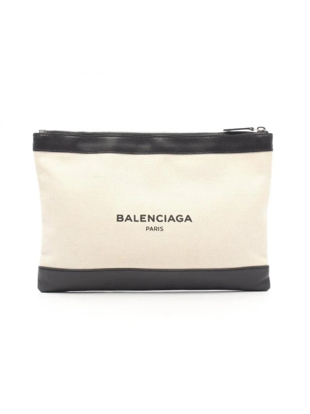 Balenciaga Clutch Navy Clip M Ivory Black Canvas Leather